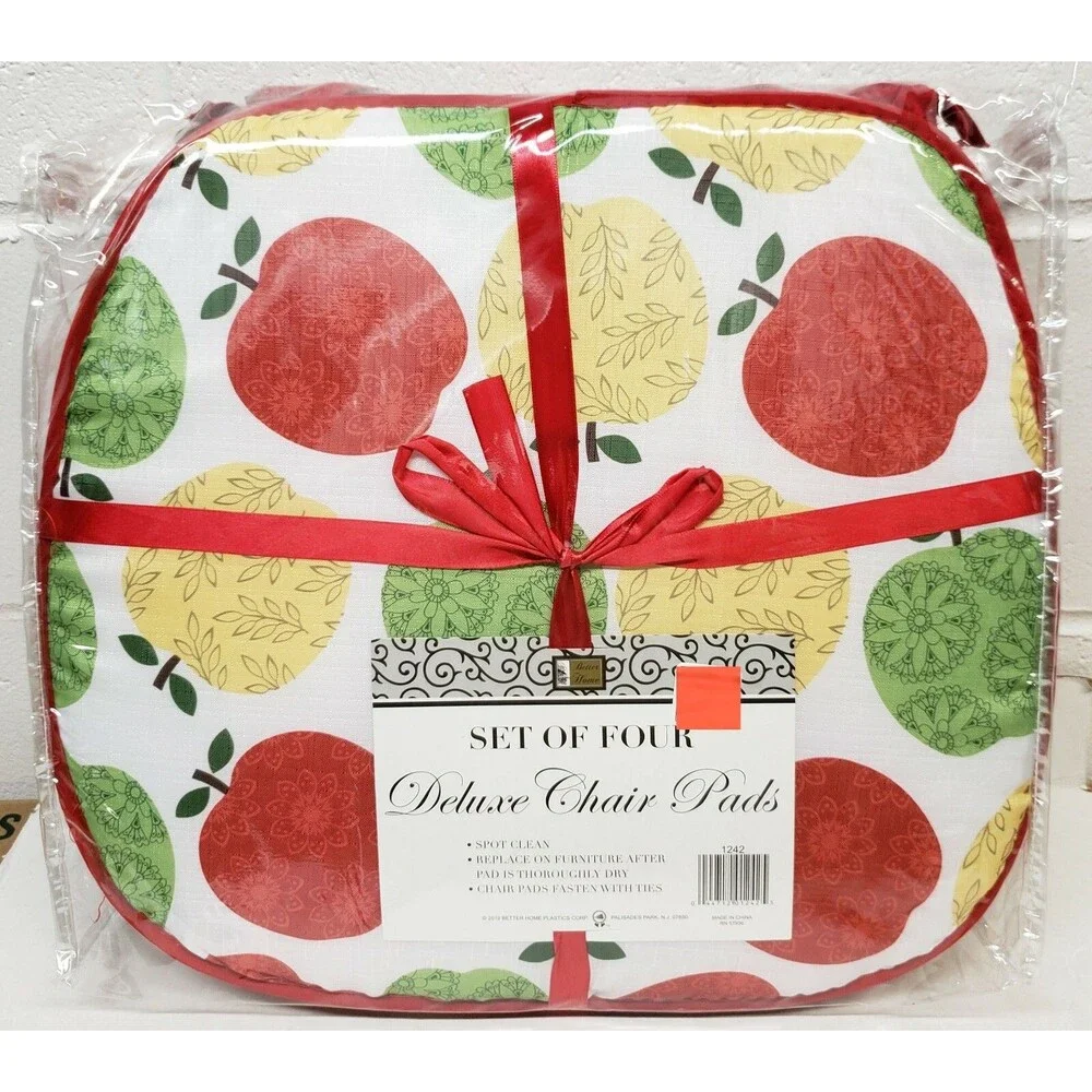 Set of 4 DELUXE CHAIR PADS w/red ties, reversible,15